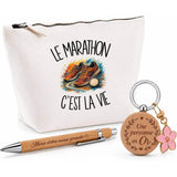 Coffret Cadeau Le marathon c'est la vie – Trousse, stylo bambou et porte-clés