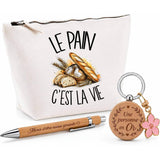 Coffret Cadeau Le pain c'est la vie – Trousse, stylo bambou et porte-clés