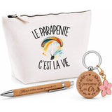 Coffret Cadeau Le parapente c'est la vie – Trousse, stylo bambou et porte-clés