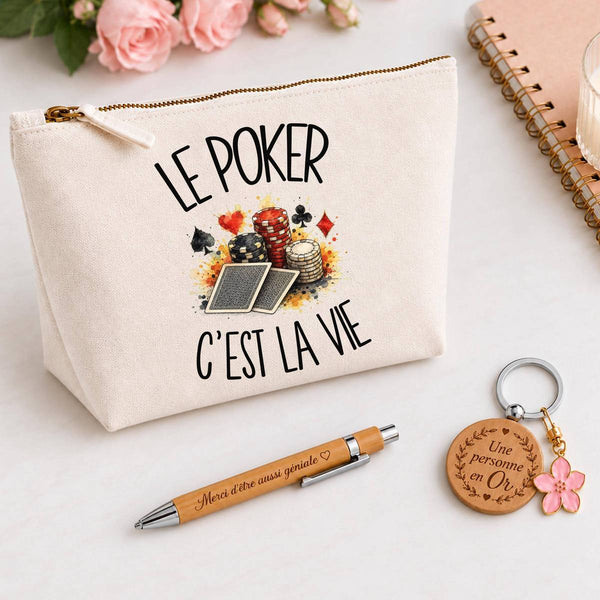 Coffret Cadeau Le poker c'est la vie – Trousse, stylo bambou et porte-clés