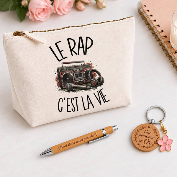 Coffret Cadeau Le rap c'est la vie – Trousse, stylo bambou et porte-clés