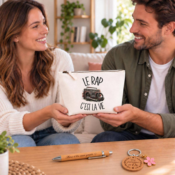 Coffret Cadeau Le rap c'est la vie – Trousse, stylo bambou et porte-clés