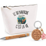 Coffret Cadeau Le ski nautique c'est la vie – Trousse, stylo bambou et porte-clés