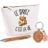 Coffret Cadeau Le spritz c'est la vie – Trousse, stylo bambou et porte-clés