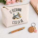 Coffret Cadeau Le télétravail c'est la vie – Trousse, stylo bambou et porte-clés