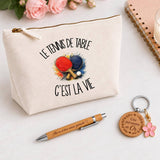 Coffret Cadeau Le tennis de table c'est la vie – Trousse, stylo bambou et porte-clés