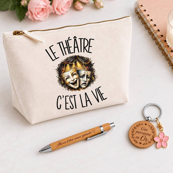 Coffret Cadeau Le théâtre c'est la vie – Trousse, stylo bambou et porte-clés