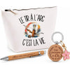 Coffret Cadeau Le tir à l'arc c'est la vie – Trousse, stylo bambou et porte-clés