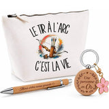 Coffret Cadeau Le tir à l'arc c'est la vie – Trousse, stylo bambou et porte-clés