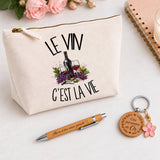 Coffret Cadeau Le vin c'est la vie – Trousse, stylo bambou et porte-clés