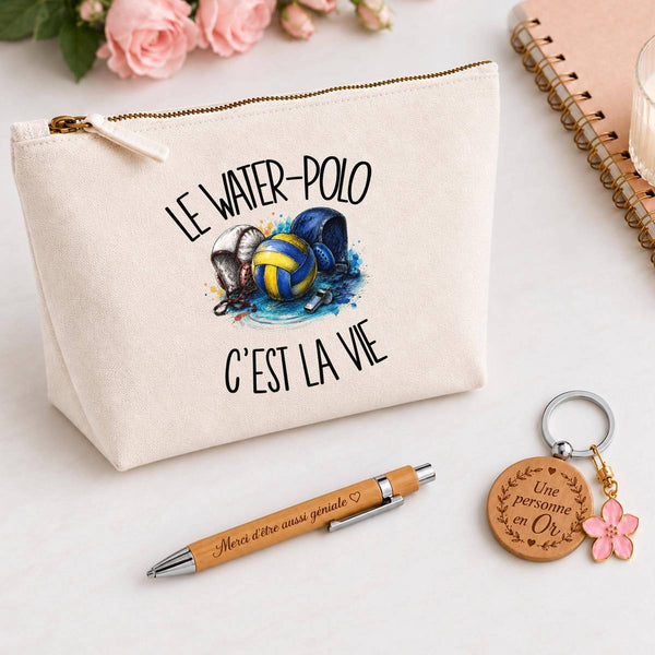Coffret Cadeau Le water-polo c'est la vie – Trousse, stylo bambou et porte-clés