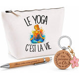 Coffret Cadeau Le yoga c'est la vie – Trousse, stylo bambou et porte-clés