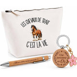 Coffret Cadeau Les chevaux de trait c'est la vie – Trousse, stylo bambou et porte-clés