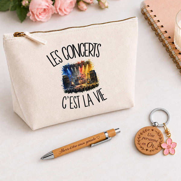Coffret Cadeau Les concerts c'est la vie – Trousse, stylo bambou et porte-clés