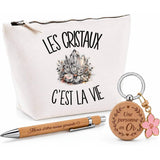 Coffret Cadeau Les cristaux c'est la vie – Trousse, stylo bambou et porte-clés