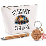 Coffret Cadeau Les festivals c'est la vie – Trousse, stylo bambou et porte-clés