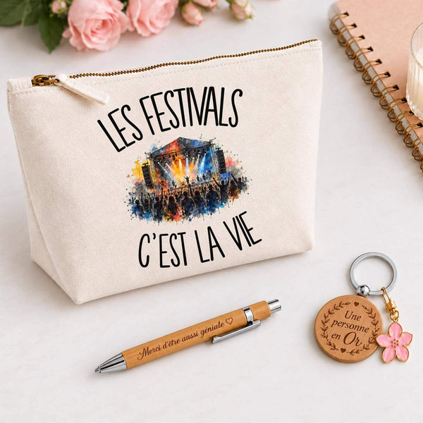 Coffret Cadeau Les festivals c'est la vie – Trousse, stylo bambou et porte-clés