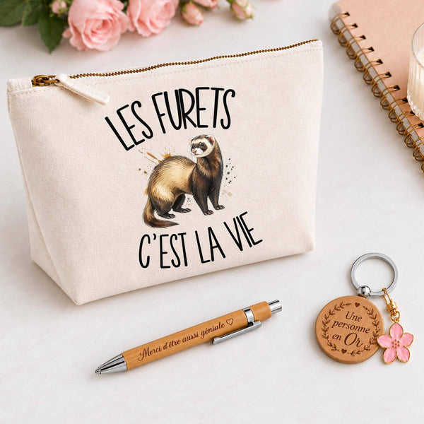 Coffret Cadeau Les furets c'est la vie – Trousse, stylo bambou et porte-clés