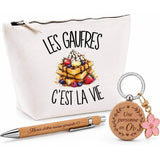 Coffret Cadeau Les gaufres c'est la vie – Trousse, stylo bambou et porte-clés
