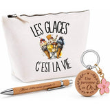 Coffret Cadeau Les glaces c'est la vie – Trousse, stylo bambou et porte-clés