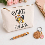 Coffret Cadeau Les glaces c'est la vie – Trousse, stylo bambou et porte-clés