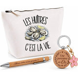 Coffret Cadeau Les huîtres c'est la vie – Trousse, stylo bambou et porte-clés