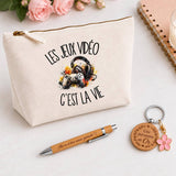 Coffret Cadeau Les jeux vidéo c'est la vie – Trousse, stylo bambou et porte-clés