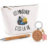 Coffret Cadeau Les minéraux c'est la vie – Trousse, stylo bambou et porte-clés