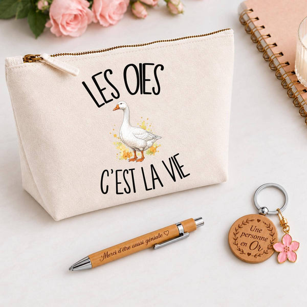 Coffret Cadeau Les oies c'est la vie – Trousse, stylo bambou et porte-clés