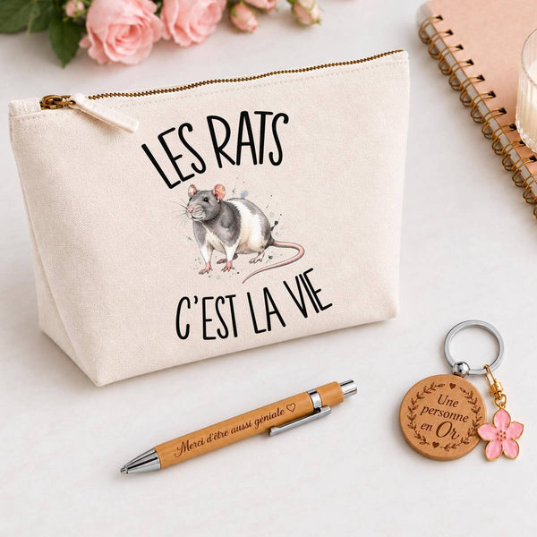 Coffret Cadeau Les rats c'est la vie – Trousse, stylo bambou et porte-clés