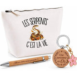 Coffret Cadeau Les serpents c'est la vie – Trousse, stylo bambou et porte-clés