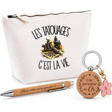 Coffret Cadeau Les tatouages c'est la vie – Trousse, stylo bambou et porte-clés