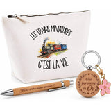 Coffret Cadeau Les trains miniatures c'est la vie – Trousse, stylo bambou et porte-clés
