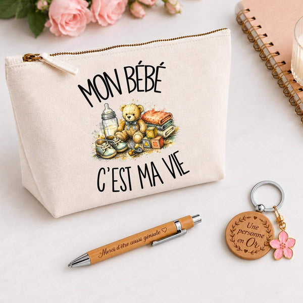 Coffret Cadeau Mon bébé c'est ma vie – Trousse, stylo bambou et porte-clés