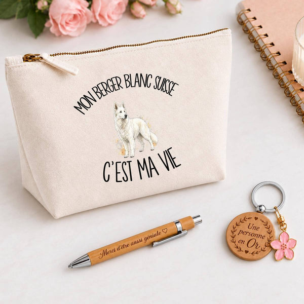 Coffret Cadeau Mon Berger Blanc Suisse c'est ma vie – Trousse, stylo bambou et porte-clés