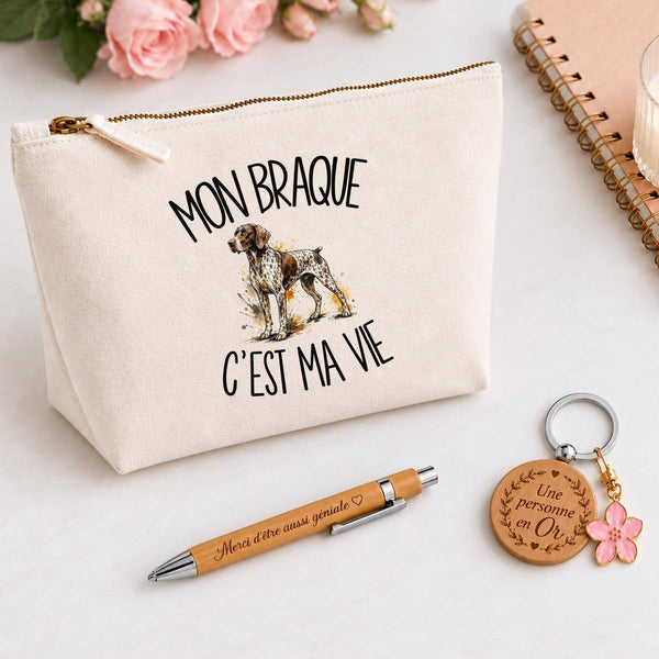 Coffret Cadeau Mon Braque c'est ma vie – Trousse, stylo bambou et porte-clés