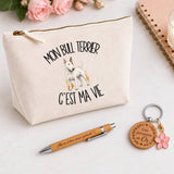 Coffret Cadeau Mon Bull Terrier c'est ma vie – Trousse, stylo bambou et porte-clés