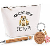 Coffret Cadeau Mon Bulldog Anglais c'est ma vie – Trousse, stylo bambou et porte-clés