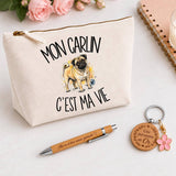 Coffret Cadeau Mon Carlin c'est ma vie – Trousse, stylo bambou et porte-clés
