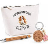 Coffret Cadeau Mon Cavalier King Charles c'est ma vie – Trousse, stylo bambou et porte-clés