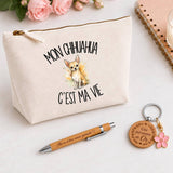 Coffret Cadeau Mon Chihuahua c'est ma vie – Trousse, stylo bambou et porte-clés