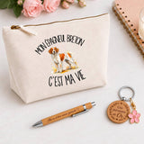 Coffret Cadeau Mon Épagneul Breton c'est ma vie – Trousse, stylo bambou et porte-clés
