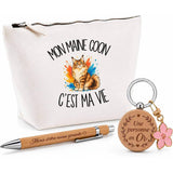 Coffret Cadeau Mon Maine Coon c'est ma vie – Trousse, stylo bambou et porte-clés