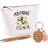 Coffret Cadeau Mon mariage c'est ma vie – Trousse, stylo bambou et porte-clés