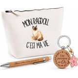 Coffret Cadeau Mon Ragdoll c'est ma vie – Trousse, stylo bambou et porte-clés