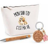 Coffret Cadeau Mon Shih Tzu c'est ma vie – Trousse, stylo bambou et porte-clés