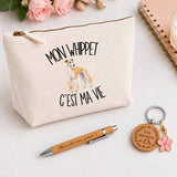 Coffret Cadeau Mon Whippet c'est ma vie – Trousse, stylo bambou et porte-clés