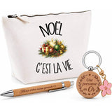 Coffret Cadeau Noël c'est la vie – Trousse, stylo bambou et porte-clés
