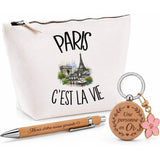 Coffret Cadeau Paris c'est la vie – Trousse, stylo bambou et porte-clés