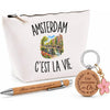 Coffret Cadeau Amsterdam c’est la vie – Trousse, stylo bambou et porte-clés